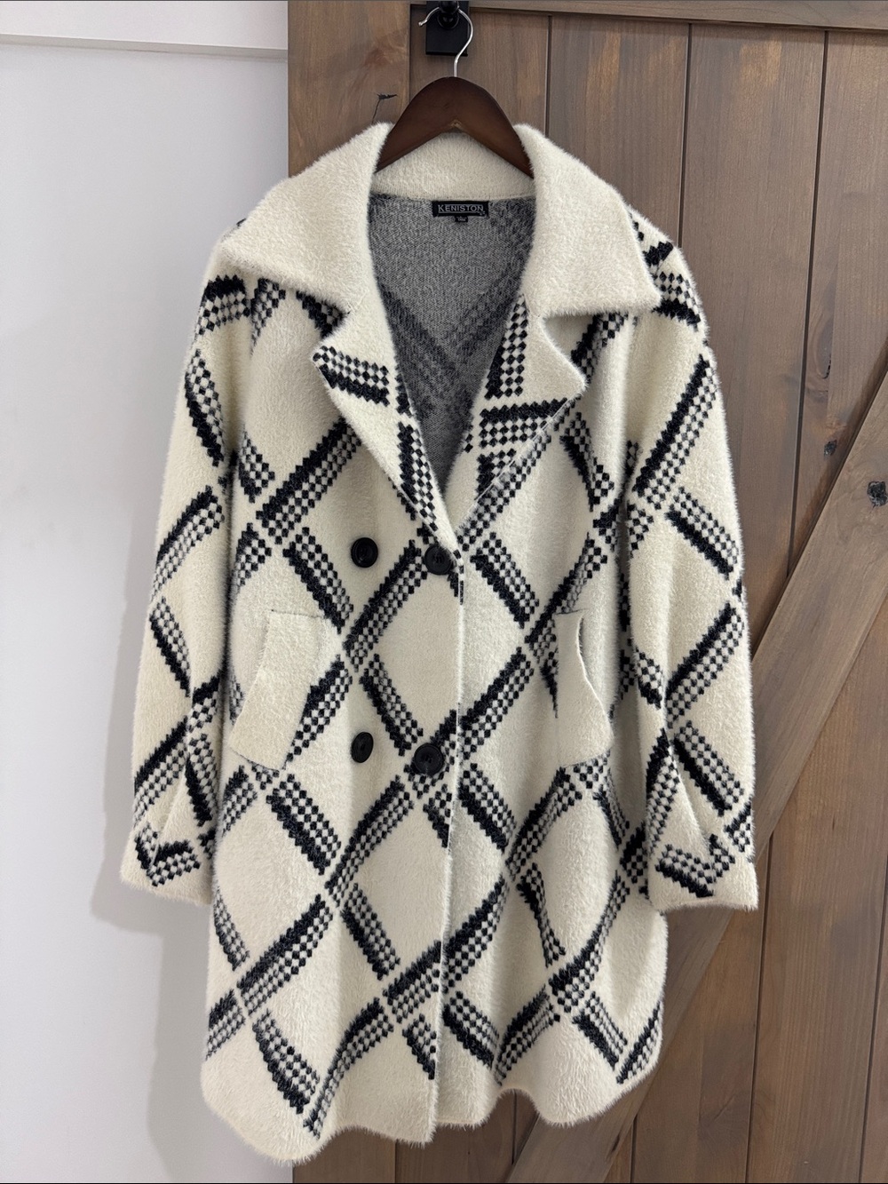 Keniston Cream and Black Plaid Bouclé Pea Coat